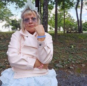 Anthro Avec Les Filles Pastel Pink Vegan Leather Moto Jacket NWT Size L